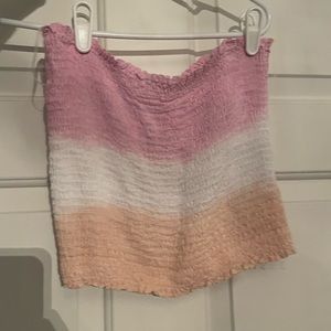 Blue blush smocked strapless top